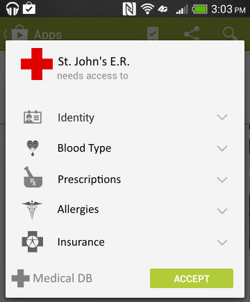 picture of app asking user to accept sharing medical information